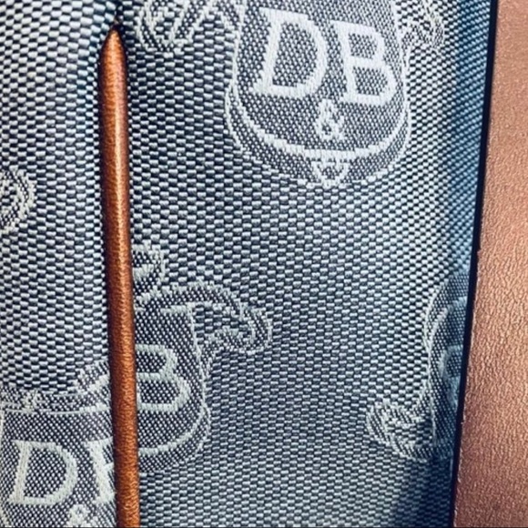 Dooney & Bourke Bag Large Logo Denim Blue Brown Canvas Leather Tote - Picture 8 of 11